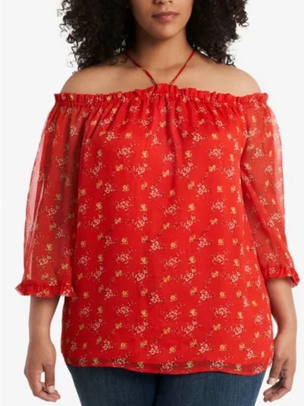 Vince Camuto Red Floral Off-the-Shoulder Blouse